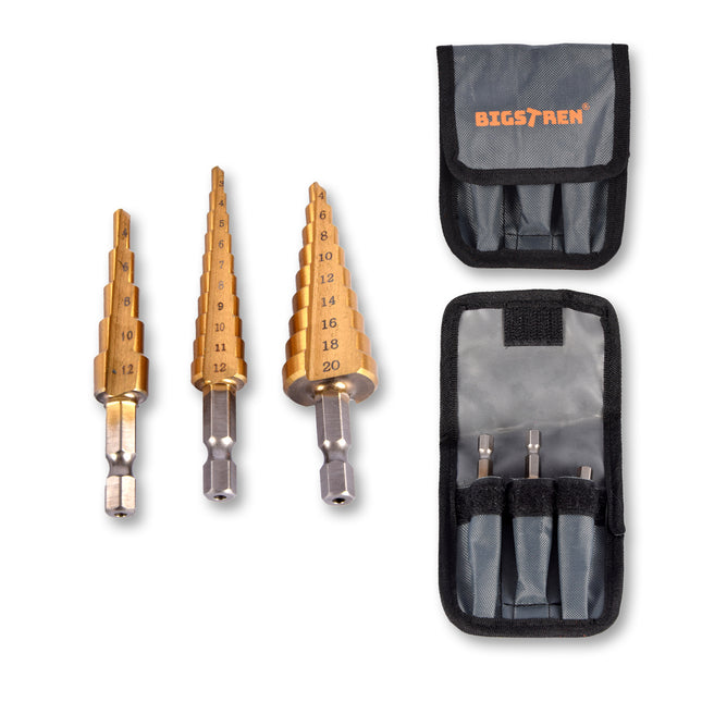 Boorset | Borenset | voor Metaal | Booraccessoires | HSS-TiN  | 3 Bits met Meerdere Stappen | voor Klussen en Huishouden | 8cm*2cm*10cm 