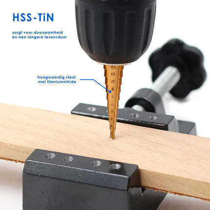 Boorset | Borenset | voor Metaal | Booraccessoires | HSS-TiN  | 3 Bits met Meerdere Stappen | voor Klussen en Huishouden | 8cm*2cm*10cm 