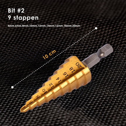 Boorset | Borenset | voor Metaal | Booraccessoires | HSS-TiN  | 3 Bits met Meerdere Stappen | voor Klussen en Huishouden | 8cm*2cm*10cm 