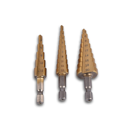 Boorset | Borenset | voor Metaal | Booraccessoires | HSS-TiN  | 3 Bits met Meerdere Stappen | voor Klussen en Huishouden | 8cm*2cm*10cm 