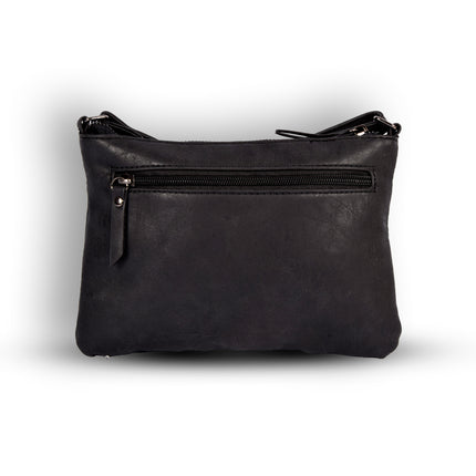 Zwarte Lederen Schoudertas - Bicky Bernard - 23.5x4x16.5cm - 6 Vakken - Crossbody Tas 