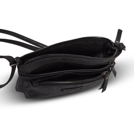 Zwarte Lederen Schoudertas - Bicky Bernard - 23.5x4x16.5cm - 6 Vakken - Crossbody Tas 