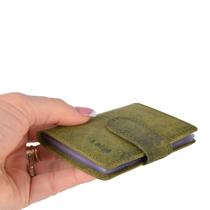 Functionele Olijfkleurige Crossbodytas met Creditcardhouder - 14 Slots, Echt Leder, Modieus Ontwerp - Afmetingen: 10cm x 7cm x 1.5cm.