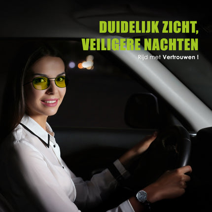 Set van 2 Nachtbrillen Auto & Motor - Voor Dames en Heren - UV Bescherming - Veilig Rijden in het Donker met Avondlenzen voor Optimaal Zicht