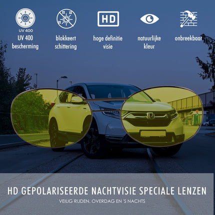 Set van 2 Nachtbrillen Auto & Motor - Voor Dames en Heren - UV Bescherming - Veilig Rijden in het Donker met Avondlenzen voor Optimaal Zicht