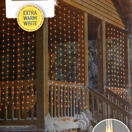 Set van 2 Magische Kerstverlichting: Extra Warm Wit, 400 LED, 8 Functies - Binnen en Buiten Geschikt - Gordijnlampen, 3.6W