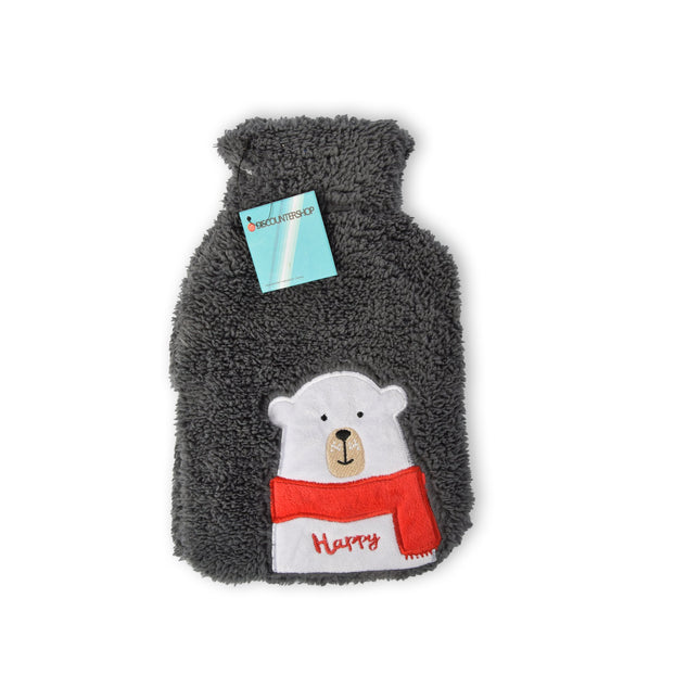 Warmwaterkruik met Hoes - Donker Grijs, Polyester & Natuurrubber - 850ml - Voor Kinderen - Liefdevolle Pinguïn Knuffelhoes 
