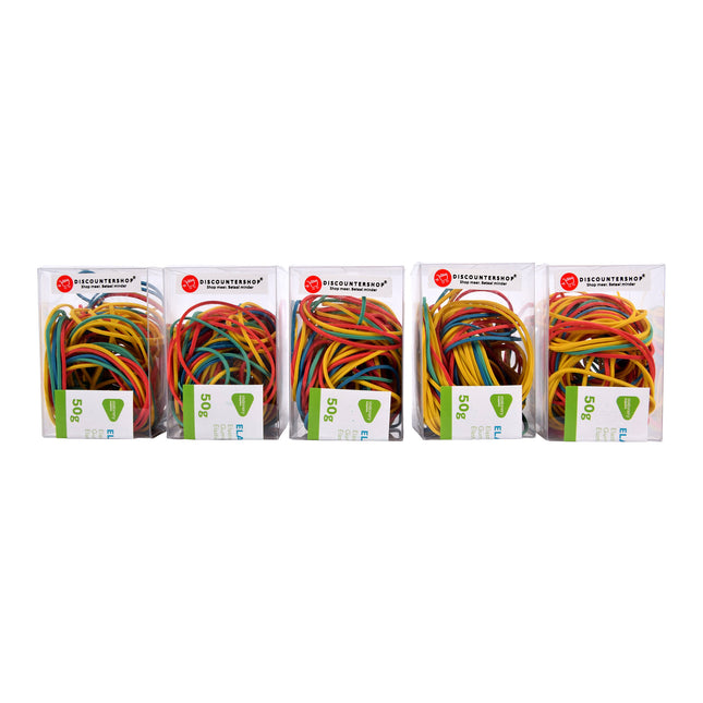 Rubberen Elastiekjes Multi-Kleur | 5 Doosjes x 50g | 8cm Lang Uitrekbaar Tot 25cm | Perfect Voor Haarstyling Kantooraccessoires en Creatieve Projecten 