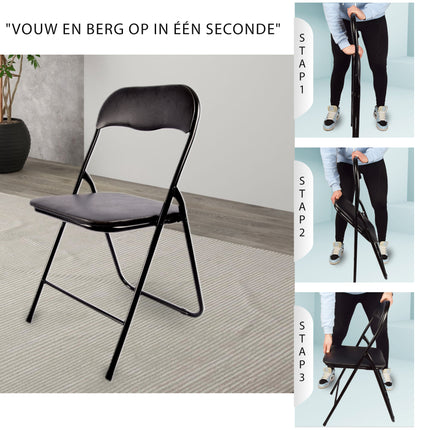 Zwarte Opvouwbare Stoel 37.5cm x 39cm x 78.5cm | Polyester en Metaal | Ideaal voor Eetkamer Keuken, Tuin en Camping | 1 stuks zwart Ruimtebesparend Ontwerp voor Dagelijks Gebruik en Gemakkelijke Opberging