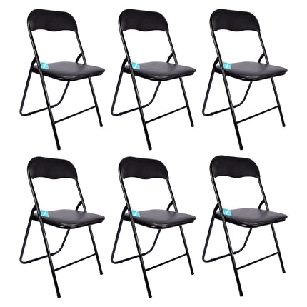 Zwarte Eetkamerstoelen 6 Stuks | Polyester en Metaal | Inklapbaar Stoelen | 37.5cm x 39cm x 78.5cm | Lichtgewicht Campingstoelen | Duurzame Keukenstoelen | Opvouwbare Stoelen | Comfortabele Bureaustoelen