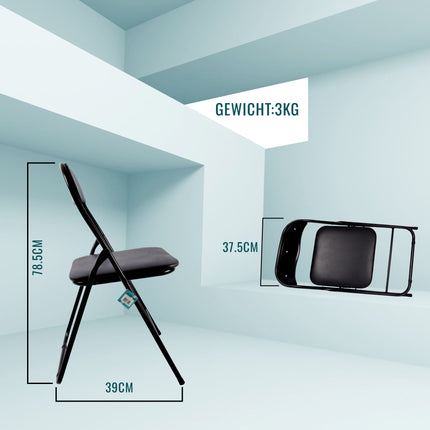 Zwarte Eetkamerstoelen 6 Stuks | Polyester en Metaal | Inklapbaar Stoelen | 37.5cm x 39cm x 78.5cm | Lichtgewicht Campingstoelen | Duurzame Keukenstoelen | Opvouwbare Stoelen | Comfortabele Bureaustoelen