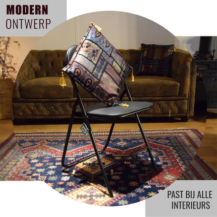 Zwarte Opvouwbare Stoel 37.5cm x 39cm x 78.5cm | Polyester en Metaal | Ideaal voor Eetkamer Keuken, Tuin en Camping | 1 stuks zwart Ruimtebesparend Ontwerp voor Dagelijks Gebruik en Gemakkelijke Opberging