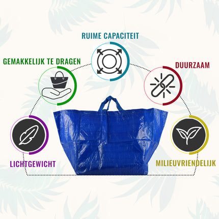 Duurzame Kunststof Opbergtas 60L | Blauw | 1 Stuk | 37cm x 40cm x 41cm | Herbruikbare Boodschappentas en Jumbo Verhuizen tassen | Opbergzak met Handvatten | Perfect als Winkelen en Wasserij Tassen, Strand & Picknick