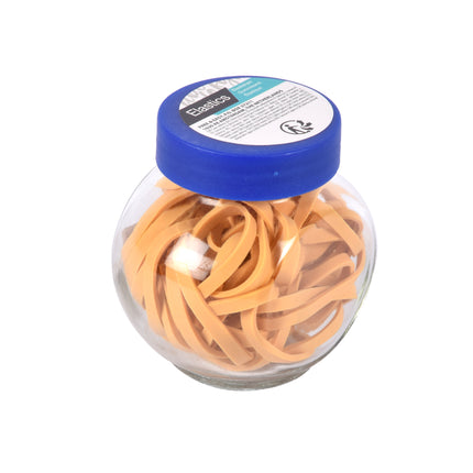 Multifunctionele Kleurrijke Rubberen Elastiekjes Set voor Klussen en Kantoor & School - Beige Glas Potje - Uitrekbaar tot 30cm