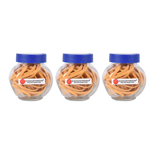 Beige Rubberen Elastiekjes Set | 3 Glazen Flesjes | Flexibel van 8cm tot 30cm | Perfect voor het Creëren van Verfijnde Paardenstaarten en Vlechten | Geschikt voor Kantoor en Knutselen 