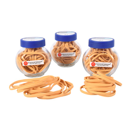 Beige Rubberen Elastiekjes Set | 3 Glazen Flesjes | Flexibel van 8cm tot 30cm | Perfect voor het Creëren van Verfijnde Paardenstaarten en Vlechten | Geschikt voor Kantoor en Knutselen 
