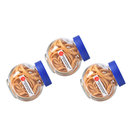 Beige Rubberen Elastiekjes Set | 3 Glazen Flesjes | Flexibel van 8cm tot 30cm | Perfect voor het Creëren van Verfijnde Paardenstaarten en Vlechten | Geschikt voor Kantoor en Knutselen 