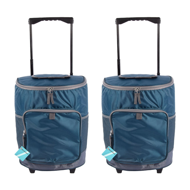 Trendy Koeltas - Picknickkoeltas op Wielen - Isoleerkoeltas van Polyethyleen - Lunchkoeltas - Zwart & Navy - 28L - 31cm x 24cm x 38cm - Set van 2