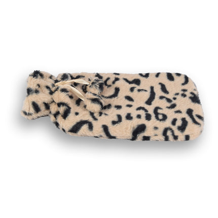 Zachte Kinderkruik met Cheetah Print Hoes - Beige & Zwart - 0.85L - Polyester/Natuurrubber - 29cm x 2cm x 29cm