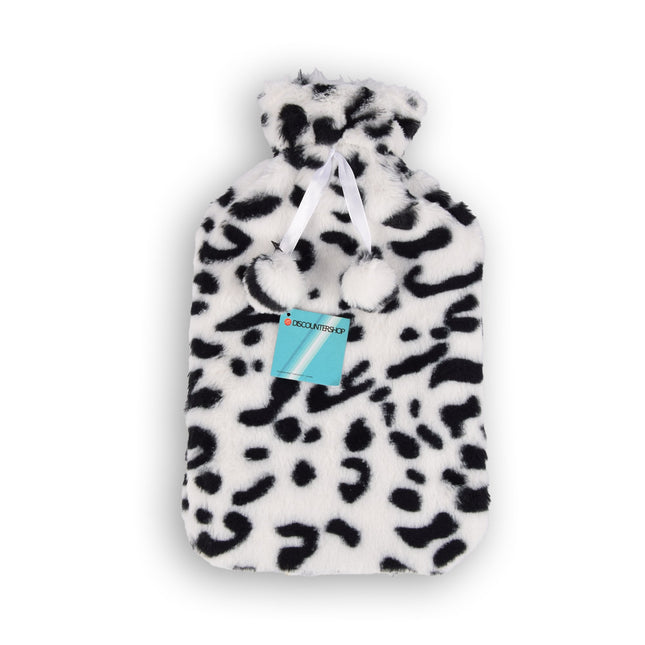 Wit & Zwart Kinderkruik met Cheetah Print Hoes - 0.85L - Polyester en Natuurrubber - 29cm x 2cm x 29cm