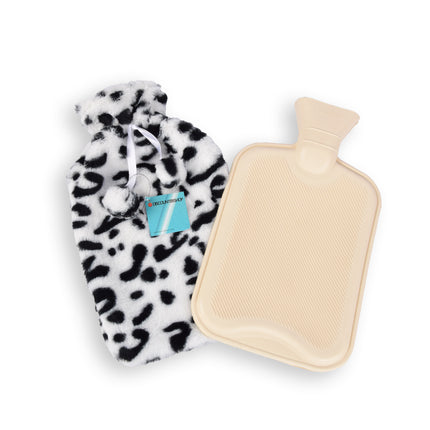 Wit & Zwart Kinderkruik met Cheetah Print Hoes - 0.85L - Polyester en Natuurrubber - 29cm x 2cm x 29cm