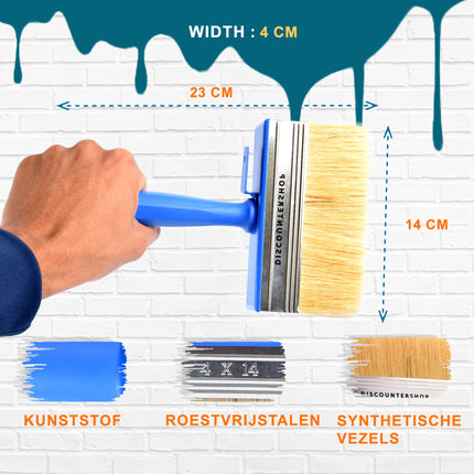 Blokkwast Blauw | Duurzame Kunststof Verfborstel | 14x4x23cm | Voor Wanden Plafonds Houtverf Schuur Hek Vloer | Varkenshaar en Synthetische Haren | Geschikt voor Water en Olie | Een Kwast van Luxe 