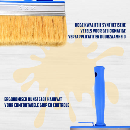 Blokkwast Blauw | Duurzame Kunststof Verfborstel | 14x4x23cm | Voor Wanden Plafonds Houtverf Schuur Hek Vloer | Varkenshaar en Synthetische Haren | Geschikt voor Water en Olie | Een Kwast van Luxe 