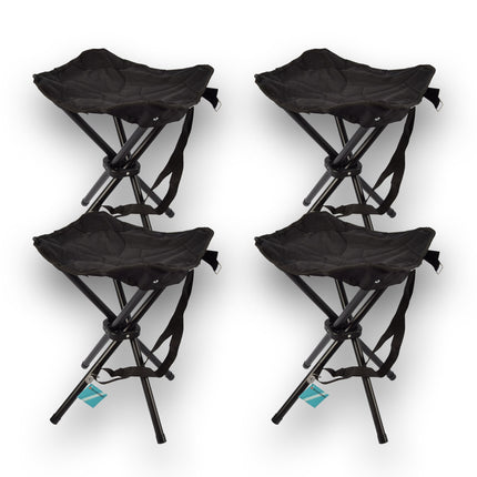 Vier Opvouwbare Kampeerkrukken - Lichtgewicht Stoelen - Zwart - 56cm x 33cm x 42cm