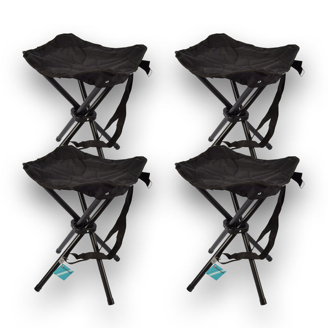 Vier Opvouwbare Kampeerkrukken - Lichtgewicht Stoelen - Zwart - 56cm x 33cm x 42cm