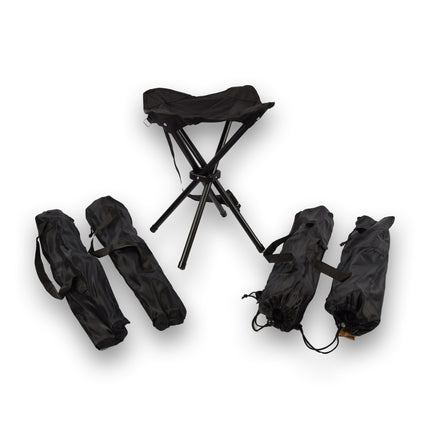 Set van 5 Opvouwbare Campingkrukken - Lichtgewicht Kampeerstoelen in Zwart - Afmetingen 56cm x 33cm x 42cm