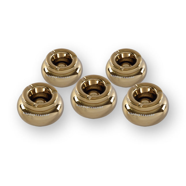 Vijf Stijlvolle Gouden Asbakken: Speciaal Voor Sigaretten, Ø 11cm, 6cm Hoog, Luxe
