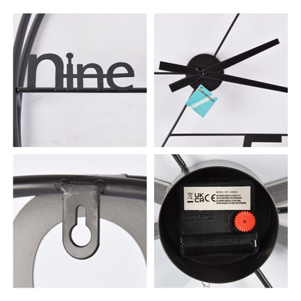 Elegante Grote Zwarte Wandklok van Metaal | Ø 60cm | Dikte 4.5cm | Stijlvolle Tijdsaanduiding voor Huis en Kantoor | Leesbaar en Functioneel | Werkt op AA Batterij (1.5V) | Perfect voor Elke Ruimte