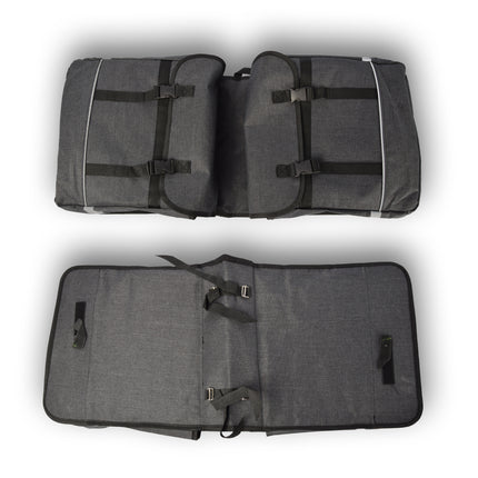 Fietstas | Dubbele fietstas | 35 liter | met kliksluiting | Met gat voor kinderzitje | Waterdichte fietstas | canvas grij | 36CMX34CMX14CM 