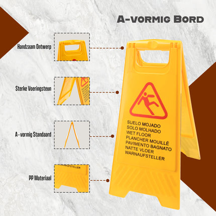 Set van 3 Waarschuwingsborden Natte Vloer - Gele Veiligheidsborden met Tekst in 7 Talen | Compact, Inklapbaar en Ideaal voor Veiligheid Tijdens Schoonmaak