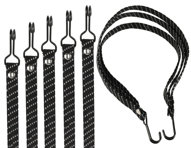 Set Van 5 Snelbinder met Haak voor 26/28 Inch Fietsen | Zwart/Wit | 65cm |  Elastiek & Metaal | Perfect voor Universele Bagagedrager | Snelbinder voor Voordrager | Sjorband Koffer en Snelbinders Fiets