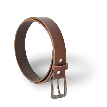4East Unisex 100% Echt buffelleer Riem - Bruin Broekriem - Maat 105 - Verstelbaar - 5 Gaten - Totale Lengte 121cm - Voor Dames en Heren