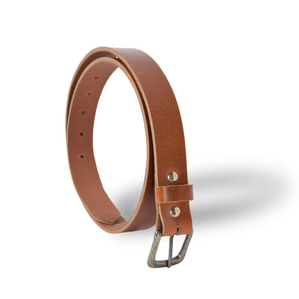 4East Unisex 100% Echt buffelleer  Riem - Tan  Broekriem - Maat 95 - Verstelbaar - 5 Gaten - Totale Lengte 111cm - Voor Dames en Heren
