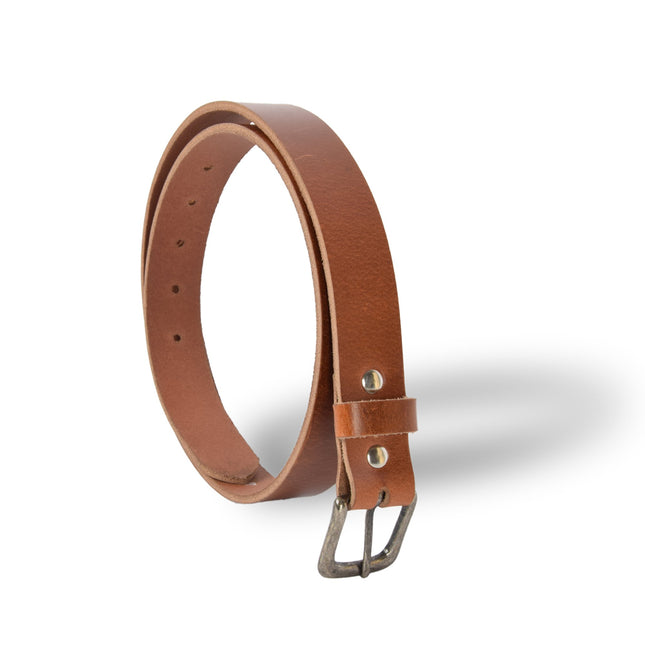 4East Unisex 100% Echt buffelleer  Riem - Tan  Broekriem - Maat 95 - Verstelbaar - 5 Gaten - Totale Lengte 111cm - Voor Dames en Heren