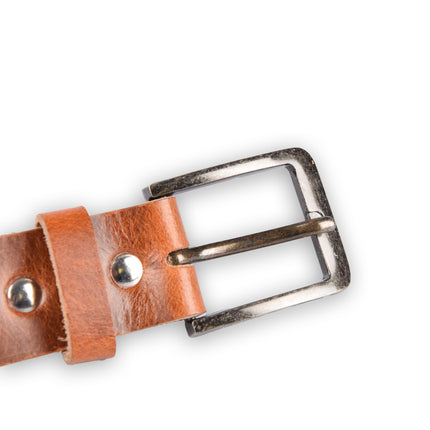 4East Unisex 100% Echt buffelleer Riem - Tan  Broekriem - Maat 85 - Verstelbaar - 5 Gaten - Totale Lengte 101cm - Voor Dames en Heren