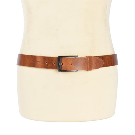 4East Unisex 100% Echt buffelleer Riem - Tan  Broekriem - Maat 85 - Verstelbaar - 5 Gaten - Totale Lengte 101cm - Voor Dames en Heren
