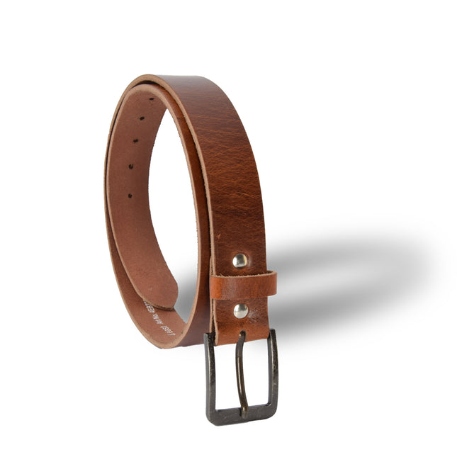 4East Unisex 100% Echt buffelleer  Riem - Tan  Broekriem - Maat 95 - Verstelbaar - 5 Gaten - Totale Lengte 112cm - Voor Dames en Heren