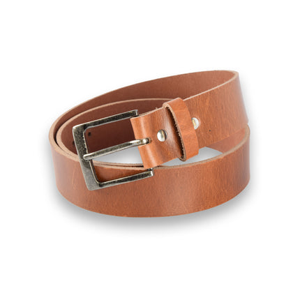 4East Unisex 100% Echt buffelleer Riem - tan  Broekriem - Maat 85 - Verstelbaar - 5 Gaten - Totale Lengte 101cm - Voor Dames en Heren - 4cm Breedte Broekriem