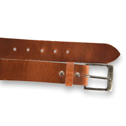 4East Unisex 100% Echt buffelleer Riem - tan  Broekriem - Maat 85 - Verstelbaar - 5 Gaten - Totale Lengte 101cm - Voor Dames en Heren - 4cm Breedte Broekriem