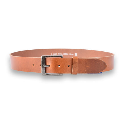 4East Unisex 100% Echt buffelleer Riem - tan Broekriem - Maat 95 - Verstelbaar - 5 Gaten - Totale Lengte 111cm - Voor Dames en Heren - 4cm Breedte Broekriem
