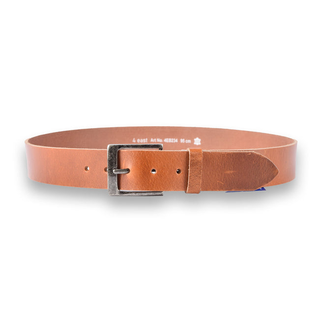 4East Unisex 100% Echt buffelleer Riem - tan Broekriem - Maat 95 - Verstelbaar - 5 Gaten - Totale Lengte 111cm - Voor Dames en Heren - 4cm Breedte Broekriem