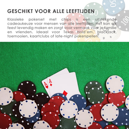 Pokerset Texas Hold'em - 96 Pokerchips voor Kaartspellen, Pokerspelletjes, Blackjack en Casino | Poker Chips Set voor Thuisgebruik en Professioneel Spel