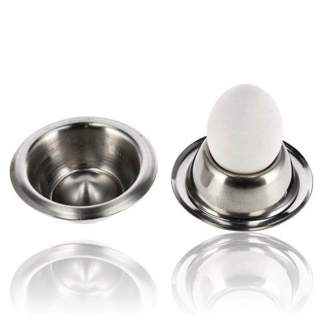 Eierdopjes RVS Set van 2 | Stapelbare Zilveren Eierdopjes met Voet | Ontbijt & Pasen | Diameter 8,5cm, Hoogte 3,5cm