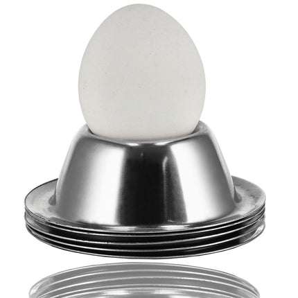 Eierdopjes RVS Set van 5 | Stapelbare Zilveren Eierdopjes | Voor Ontbijt | Ø 8,5cm, H 3,5cm