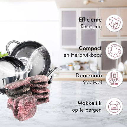 Zeepwolspons 10 Stuks - Staalwolspons voor Schoonmaak en Hardnekkig Vuil | Schoonmaakspons Keuken | Zeepspons Staalwol voor Pannen en Gereedschap