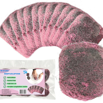 Grijs & Roze Schapenwol Zeepsponzen | 6.5cm x 5.5cm x 0.8cm | 12 Stuks | Eco Friendly Non-Scratch Duurzaam | Voor Keukengerei en Vaste Zeep